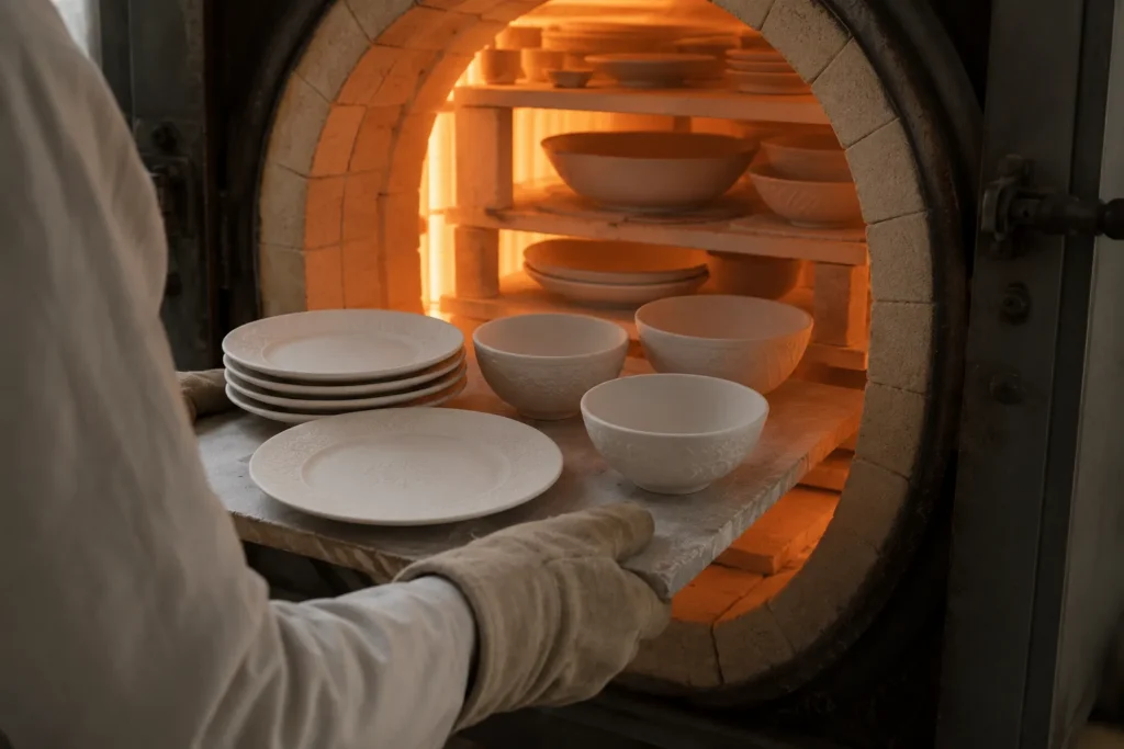Developing the strength and finished characteristics of the porcelain.